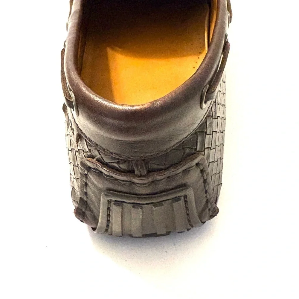 MASSIMO DUTTI Brown Woven Leather Loafers with Tassels